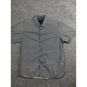 Ted Baker Shirt Mens Large Blue Geometric Short Sleeve Button Front Cotton